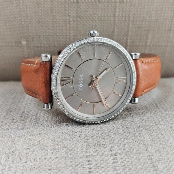 Fossil Ladies Wrsitwatch Quartz Analog Genuine Leather Strap Wrist Watch Crystal - Picture 3 of 12